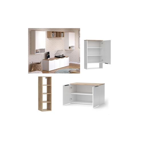 4066731466450 - Wohnwand Wido Weiß Eiche 5 Teile 4066731466450 - Wohnwand Wido Weiß Eiche 5 Teile