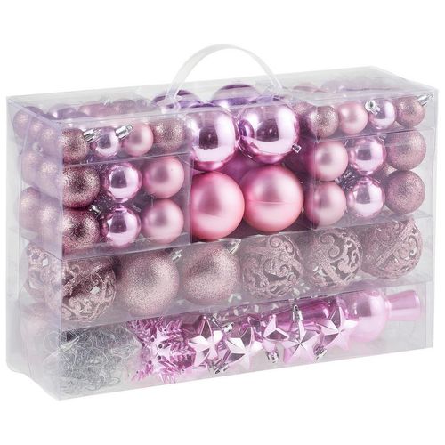 4007698077457 - X-Mas Christbaumkugel-Set  Pink  Kunststoff  111-teilig  3 cm Schubladen  36x23x12 cm  Dekoration Weihnachtsdekoration Weihnachtsbaumschmuck