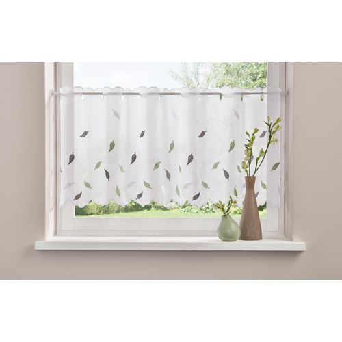 6920192977529 - Scheibengardine HOME AFFAIRE Blätter Gardinen Gr 30cm Durchzuglöcher 120cm grün (weiß grün) mit Stickerei Voile Blätter Bestseller