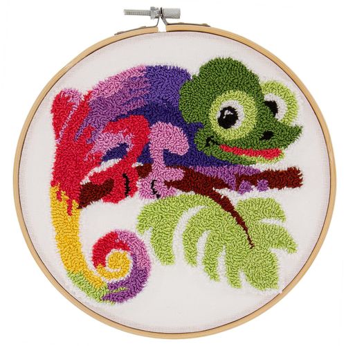 4058896219767 - Punch Needle Stickbild Chamäleon Ø 178 cm