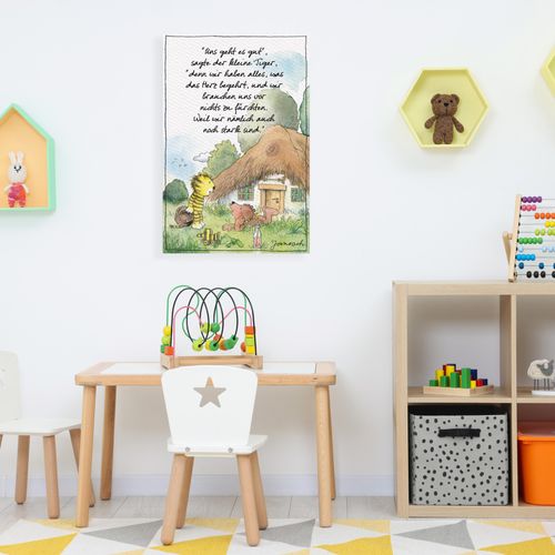 4262513380659 - Leinwandbild LUCKYLINDE Der kleine Bär und der kleine Tiger vor ihrem Haus bunt (farbe bild(er) bunt) B60cm H90cm T2cm Canvas Holzrahmen Bilder Exklusive JANOSCH Kindermotive