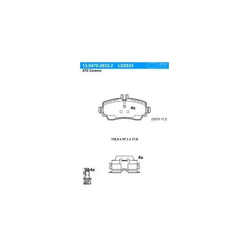 4057651661919 - ATE Bremsbelagsatz Scheibenbremse Ceramic vorne rechts links mit Zubehör für MERCEDES-BENZ A1684201220 1684201220 A1684201520 130470-28332