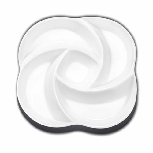 8682455438878 - 2 Stk Set Servierplatte 30 cm – Weiße Porzellanplatte mit eleganten geschwungenen Fächern