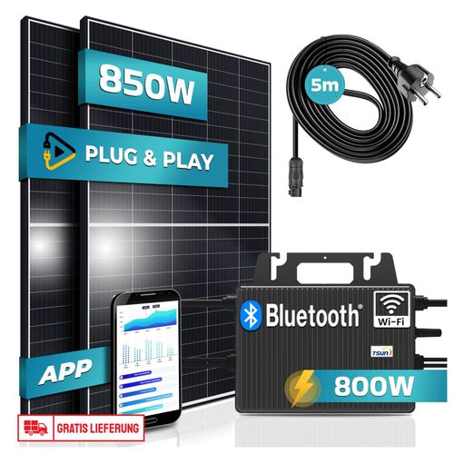 4255656229336 - SUNNIVA® Balkonkraftwerk 850 800W Solaranlage mit 800W TSUN Micro Wechselrichter mit WIFI & Bluetooth upgradebar drosselbar 2 x 425W Solarmodule 5m Kabel Solarkabel Photovoltaikanlage PV 4255656229336 - SUNNIVA® Balkonkraftwerk 850 800W Solaranlage mit 800W TSUN Micro Wechselrichter mit WIFI & Bluetooth upgradebar drosselbar 2 x 425W Solarmodule 5m Kabel Solarkabel Photovoltaikanlage PV