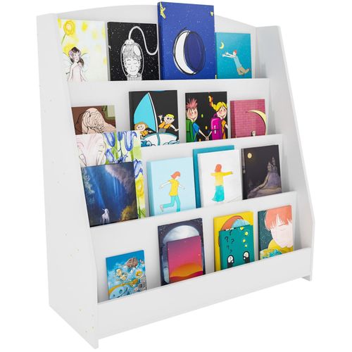 4251756452032 - Bücherregal Melfa I Zeitschriftenständer Mit 4 Fächern I Regal Für Kinderbücher I Organizer Weiß