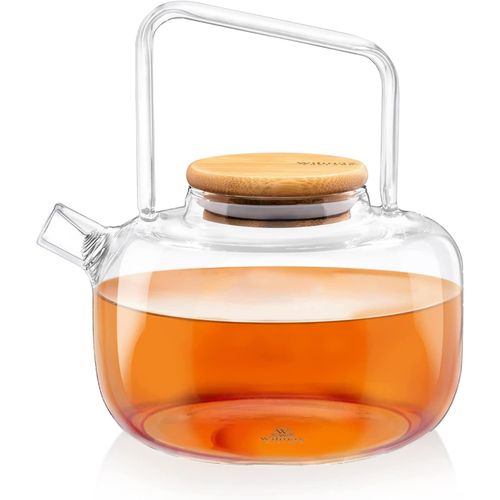 5054428888219 - Teekanne mit Sieb 1000ml Teesieb für losen Tee Glasteekanne mit Bambus-Deckel