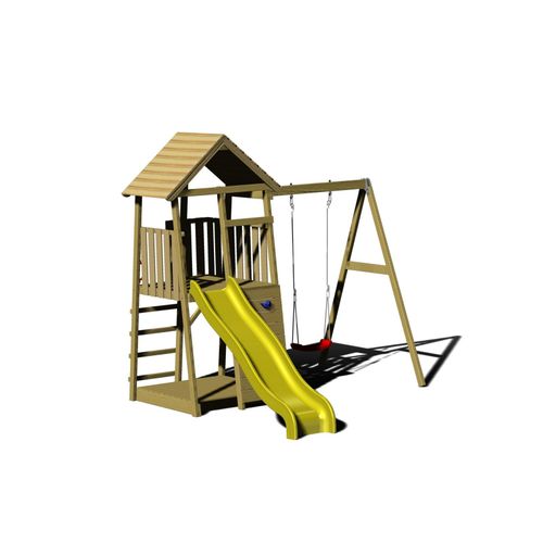 4751017090855 - Wenditoys - Wendi Toys Holz Spielhaus Stelzenhaus Klettergerüst Biene inkl Rutsche Schaukel und Sandkasten gelb