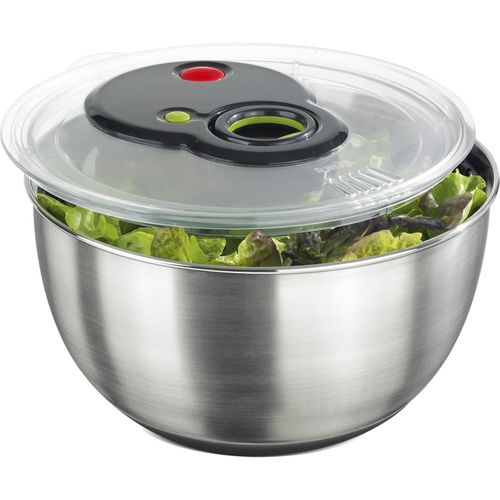 4009049356792 - Turboline Edelstahl Salatschleuder Ideal für feste Blätter 50% höhere Drehgeschwindigkeit durch Turbo-Knopf Fassungsvermögen 45 Liter Farbe Silber Schwarz