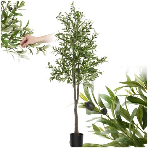 4061173268570 - tectake® Künstlicher Olivenbaum Oleand - Mediterrane Kunstpflanze mit realistischen Blättern und Oliven - Pflegeleicht und vielseitig einsetzbar - Inklusive stabilem Blumentopf - Höhe 180 cm