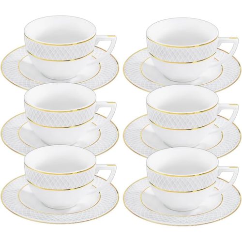 8682455436980 - Tassen mit Untertassen - Goldmuster - 6er-Set - 90 ml - Kaffeetassen aus Porzellan