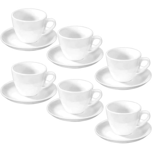 8682455438052 - Wilmax Porzellan Kaffeetassen mit Untertassen – 6er Set (75 ml) – Weißes Geschirrset