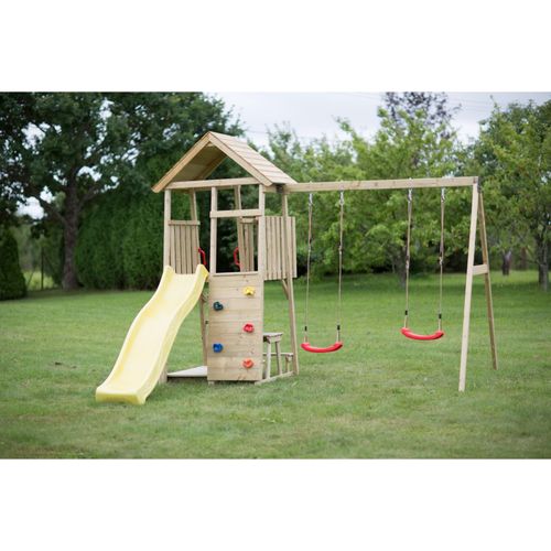 4751017090886 - Kinderspielhaus Kletterturm Giraffe mit Rutsche Kletterwand Sitzecke und 2 Schaukeln holz gelb - Wendi Toys 4751017090886 - Kinderspielhaus Kletterturm Giraffe mit Rutsche Kletterwand Sitzecke und 2 Schaukeln holz gelb - Wendi Toys