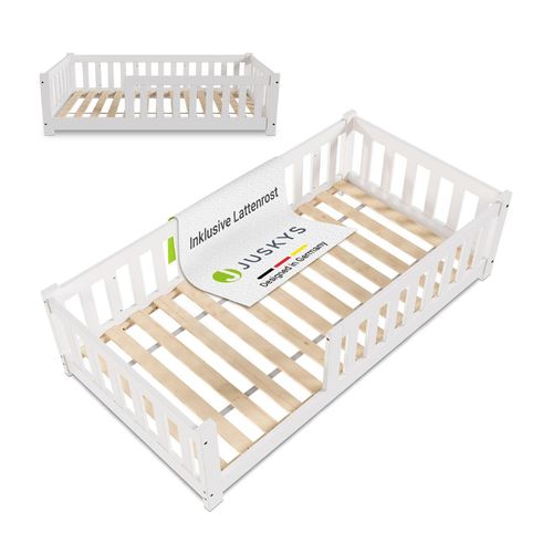 4262437183046 - Kinderbett Naya 80x160 cm - Bett mit Rausfallschutz & Lattenrost - Holz Bodenbett Kinder Weiß 4262437183046 - Kinderbett Naya 80x160 cm - Bett mit Rausfallschutz & Lattenrost - Holz Bodenbett Kinder Weiß