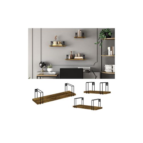 4066731446223 - Wandregal Fyrk Antikholz-Optik Schwarz 3 Teile