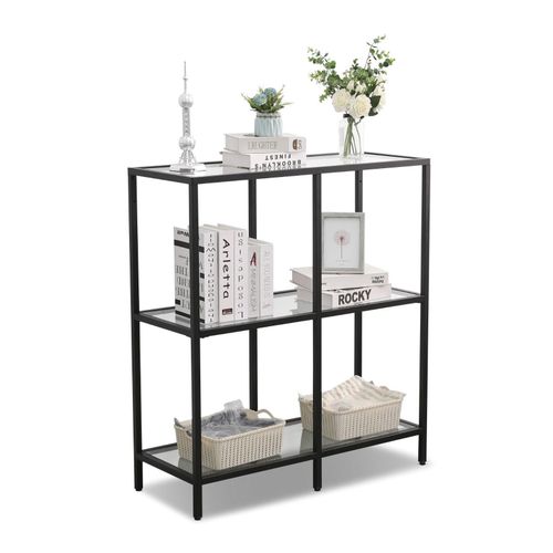 4260360016400 - Mein-Regal Regal Glasgow aus Metall mit Glaseinlegeboden und 2 Etagen Schwarz - Mein-regal 4260360016400 - Mein-Regal Regal Glasgow aus Metall mit Glaseinlegeboden und 2 Etagen Schwarz - Mein-regal