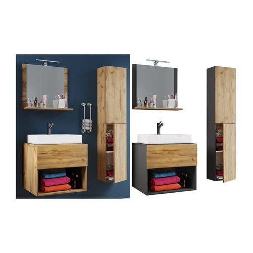 4051814412615 - 4-tlg Waschplatz Waschtisch Unterschrank Badmöbel Set Waschbecken Lendas II