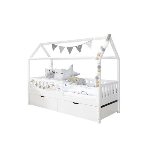 4251105953777 - TiCAA Hausbett Traumhaus mit 2er Schubkästen Kiefer Weiß 4251105953777 - TiCAA Hausbett Traumhaus mit 2er Schubkästen Kiefer Weiß
