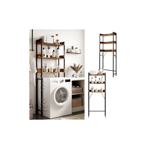 4066731448647 - Waschmaschinenschrank Fyrk Eiche Schwarz 64 x 165 cm mit 3 Regalablagen