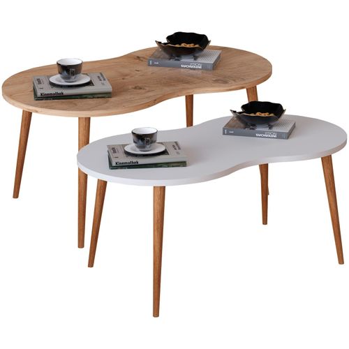 4051814426698 - Holz Beistelltisch ovaler Couchtisch im schlichten Design Maße ca H 42 x B 90 x T 41 cm Wohnzimmertisch - Barilo