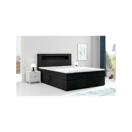 4262413691824 - Boxspringbett KUBA mit Bettkasten Visco Topper LED 180 x 200 cm Webstoff Bett Bettkasten Topper - Schwarz