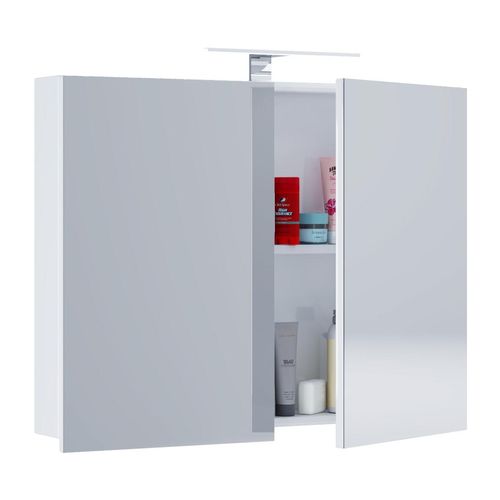 4051814376825 - Badspiegel Badschrank zeitlos Maße ca H 59 x B 60 x T 12 cm Zwei Drehtüren Spiegelschrank - Badinos 59 x 60 cm Gr 60 weiß B60cm H59cm T12cm Holzwerkstoff Spiegel