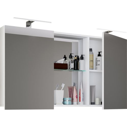 4051814409653 - Badspiegel Badschrank zeitlos Maße ca H 59 x B 112 cm T 12 cm Zwei Drehtüren mit Ablagefächer Spiegelschrank - Budasi Gr 112 weiß B112cm H59cm T12cm Holzwerkstoff Spiegel 4051814409653 - Badspiegel Badschrank zeitlos Maße ca H 59 x B 112 cm T 12 cm Zwei Drehtüren mit Ablagefächer Spiegelschrank - Budasi Gr 112 weiß B112cm H59cm T12cm Holzwerkstoff Spiegel