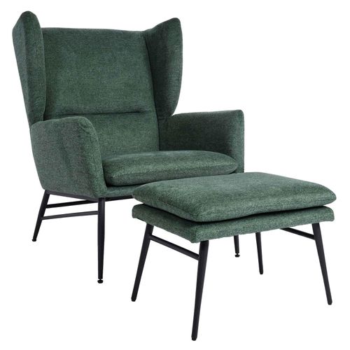 4057651539416 - Lounge-Sessel mit Ottomane MCW-L62 Sessel Polstersessel Cocktailsessel Hocker Stoff Textil ~ grün