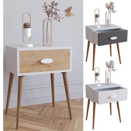 4051814426797 - Nachtschrank Beistelltisch Schublade Konsole Boxspring Nachttisch Singol L (Farbe Weiß Anthrazit) 4051814426797 - Nachtschrank Beistelltisch Schublade Konsole Boxspring Nachttisch Singol L (Farbe Weiß Anthrazit)