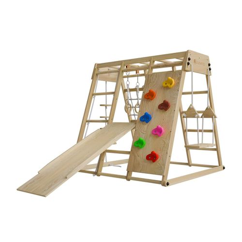 4262437183282 - Maxi Klettergerüst für Kinder - Indoor Spielplatz mit Rutsche Kletterwand Kletternetz & Schaukel - Holz Kletterturm klappbar - Natur - groß - Juskys 4262437183282 - Maxi Klettergerüst für Kinder - Indoor Spielplatz mit Rutsche Kletterwand Kletternetz & Schaukel - Holz Kletterturm klappbar - Natur - groß - Juskys