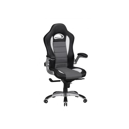 4251745757681 - Chefsessel BISATZIO ergonomisch Kopfstütze klappbare Armlehnen bis 120 kg Schwarz Grau 4251745757681 - Chefsessel BISATZIO ergonomisch Kopfstütze klappbare Armlehnen bis 120 kg Schwarz Grau
