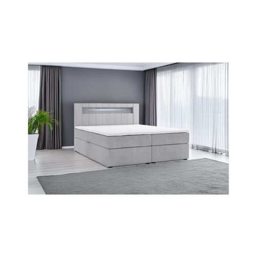 4262413691817 - Boxspringbett KUBA mit Bettkasten Visco Topper LED 180 x 200 cm Webstoff Bett Bettkasten Topper - Grau 4262413691817 - Boxspringbett KUBA mit Bettkasten Visco Topper LED 180 x 200 cm Webstoff Bett Bettkasten Topper - Grau