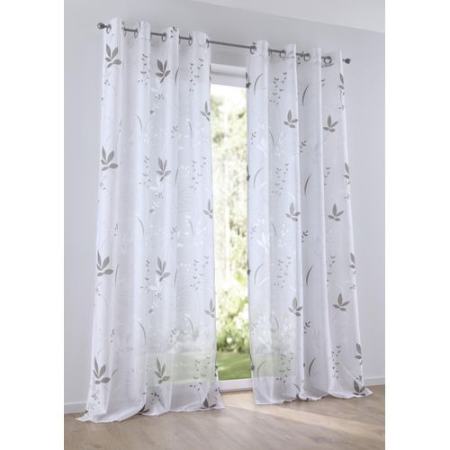 4016478986018 - Vorhang KUTTI Dandelion Gr 2 grau (taupe weiß beige) B140cm H175cm Baumwolloptik Baumwolle Polyester Gardinen Gardine halbtransparent Ausbrenner Baumwolle-Polyester bedruckt