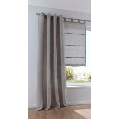 4016478080723 - Vorhang KUTTI Metis Leinen Gardinen Gr 225 cm Ösen 140 cm grau Ösen blickdicht natürliche Leinen-Gardine einfarbig pflegeleicht Basic