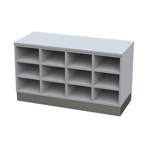 4021177302014 - Sitover-Garderobenbank einseitig melaminbeschichtet 15 Fächer Länge 1360 mm grau Edelstahlsockel kaiserkraft