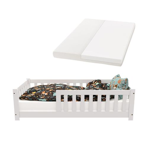 4262437183084 - Kinderbett Naya 80x160 cm - Bett mit Matratze Rausfallschutz & Lattenrost - Bodenbett Weiß 4262437183084 - Kinderbett Naya 80x160 cm - Bett mit Matratze Rausfallschutz & Lattenrost - Bodenbett Weiß