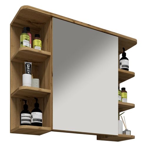 4051814421969 - Badspiegel Badschrank zeitlos Maße ca H 64 x B 80 x T 21 cm ausreichend Stauraum Spiegelschrank - Nilosi Gr 80 honig eiche B80cm H64cm T21cm Holzwerkstoff Spiegel