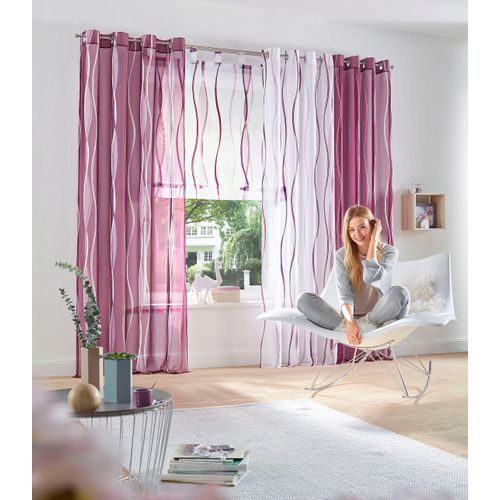 6920192990689 - Gardine MY HOME Dimona Gardinen Gr 175 cm Ösen 140 cm weiß (weiß beere) Ösen Gardine 2-er Set transparent Voile Polyester Wellen