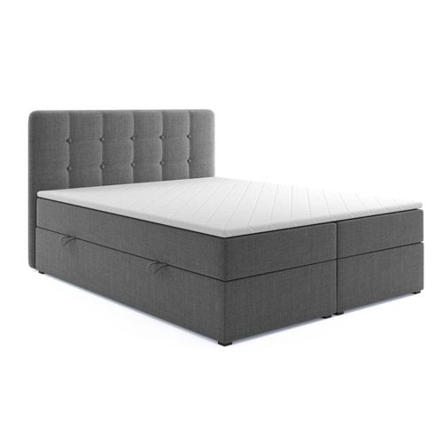 4262413690902 - Möbel Punkt Boxspringbett PRAG Chesterfield – Optik mit Bettkasten 180 x 200 cm Webstoff Grau Anthra