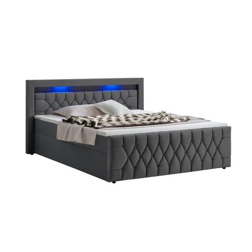 4262437181608 - Boxspringbett Leona 140x200 cm - Bett mit led Beleuchtung Topper & H4 Federkern Matratzen - Einzelbett Bettkasten Grau mit Samt und Steppung - Juskys 4262437181608 - Boxspringbett Leona 140x200 cm - Bett mit led Beleuchtung Topper & H4 Federkern Matratzen - Einzelbett Bettkasten Grau mit Samt und Steppung - Juskys
