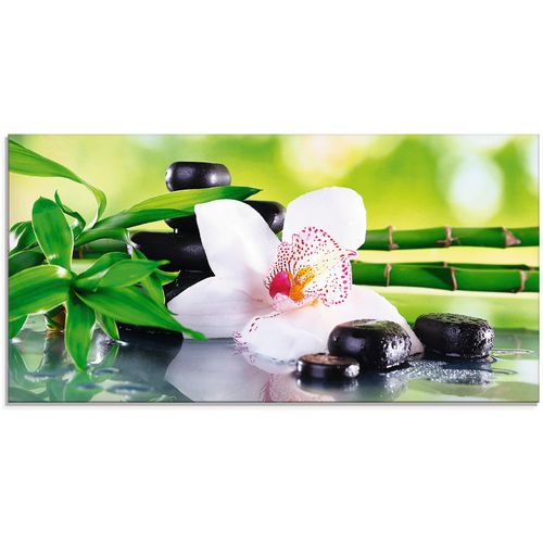 4062144102107 - Glasbild ARTLAND Spa Steine Bambus Zweige Orchidee Bilder Gr B H 60 cm x 30 cm Zen 1 St grün Glasbilder Bilder in verschiedenen Größen