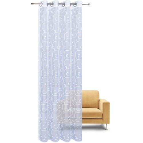 4007863664574 - Gardine Rachel Gr 1 grau (grau weiß) B135cm H235cm Voile Polyester Gardinen Ösenschal bestickt allover