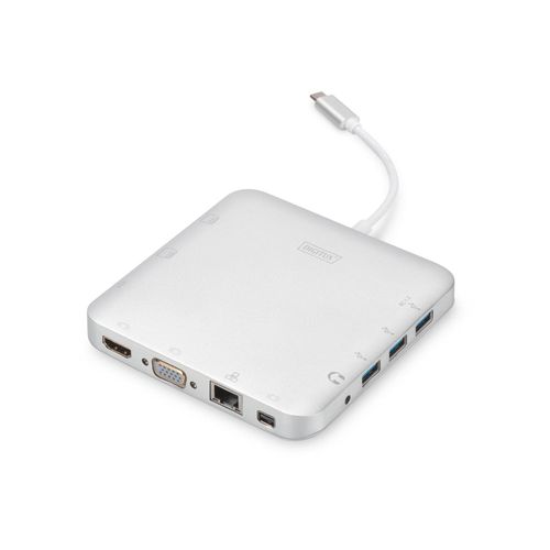 4016032435396 - Universal Docking Station USB Typ-C MicroSD SD MMC VGA HDMI Alu silber 4016032435396 - Universal Docking Station USB Typ-C MicroSD SD MMC VGA HDMI Alu silber