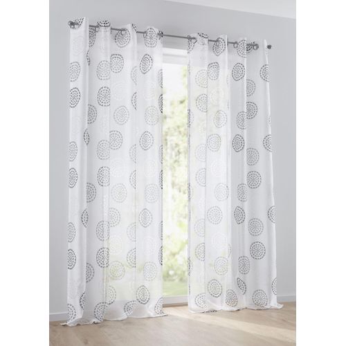 4016478081782 - Vorhang KUTTI Bella Gr 3 grau (weiß grau) Gardinen 225cm Ösen 135cm Baumwolle Polyester Gardine halbtransparent Ausbrenner bedruckt Baumwolle-Polyester B135cm H225cm