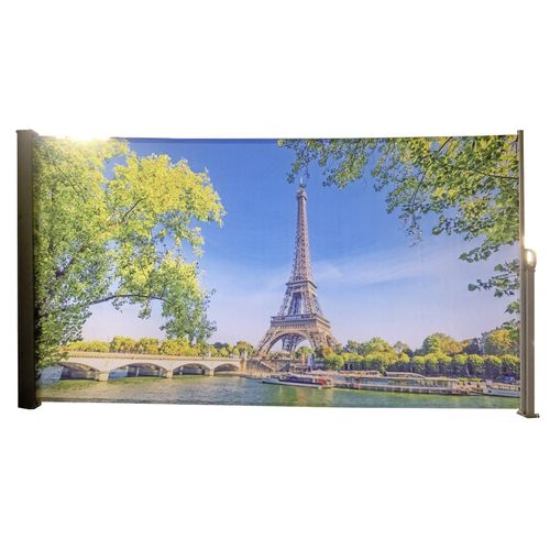 4059865652899 - Seitenmarkise Motiv Paris silbergrau 160x300 Markise Seite Balkon Sichtschutz