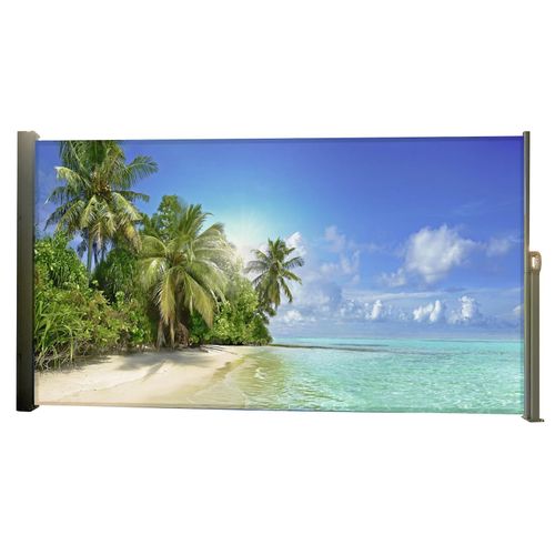 4059865652929 - Seitenmarkise Motiv Malediven grau 160x300cm Markise Seite Balkon Sichtschutz