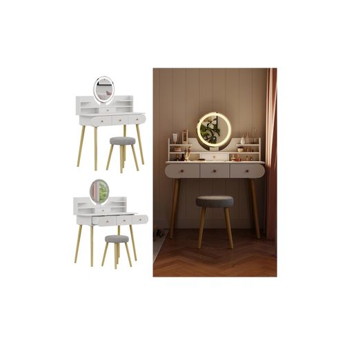 4066731351176 - Schminktisch Edda LED-Spiegel Hocker 100 x 76 cm Weiß Frisiertisch modern 4066731351176 - Schminktisch Edda LED-Spiegel Hocker 100 x 76 cm Weiß Frisiertisch modern