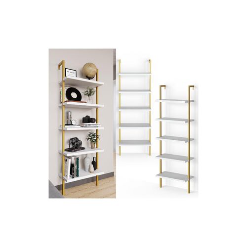 4251421943780 - Loft Bücherregal Ava Standregal Wandregal 5 Ablagen Leiterregal Gold 4251421943780 - Loft Bücherregal Ava Standregal Wandregal 5 Ablagen Leiterregal Gold
