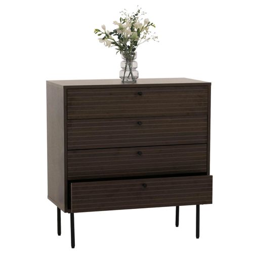 4057651709079 - Kommode MCW-N78 Sideboard Schrank 4 Schubladen skandinavischer Stil Metall Holz Melamin MVG 85x80x40~ dunkelbraun