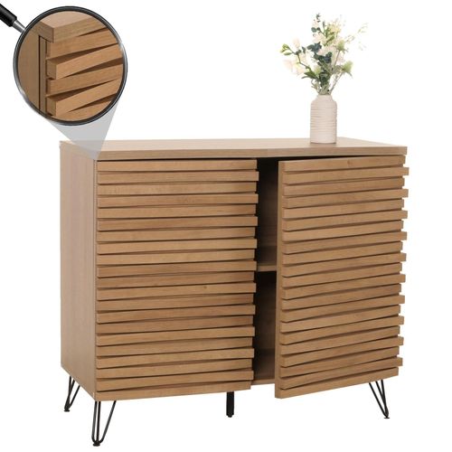 4057651651033 - Kommode MCW-M49 Schrank Sideboard Highboard 3D-Design Staufächer Massiv-Holz Mango Metall 85x95x45cm ~ natur