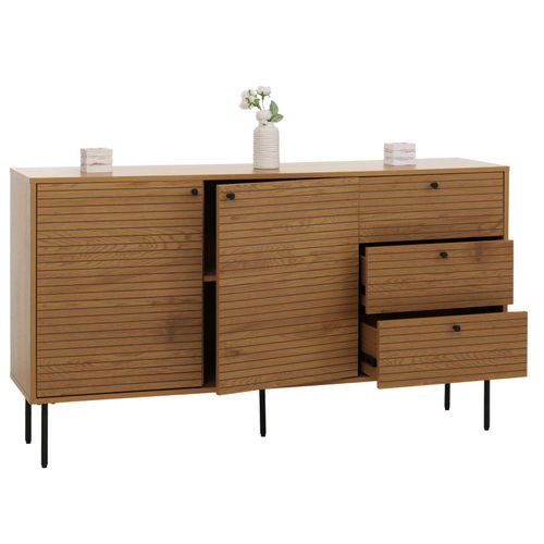 4057651876061 - Kommode MCW-N78 Sideboard 3 Schubladen 2 Türen skandinavischer Stil Metall Holz Melamin MVG 85x150x40cm ~ natur